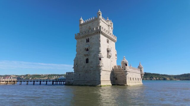 Bel&eacute;m Tower Beside the Tagus River in Lisbon