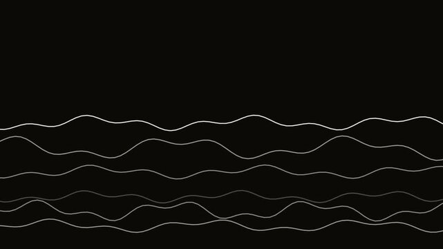 Minimalist abstract wave lines animation, smooth flowing white linear motion on black background