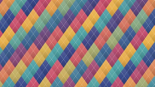 Argyle diamond pattern with dashed crossing lines and colors rolling in waves