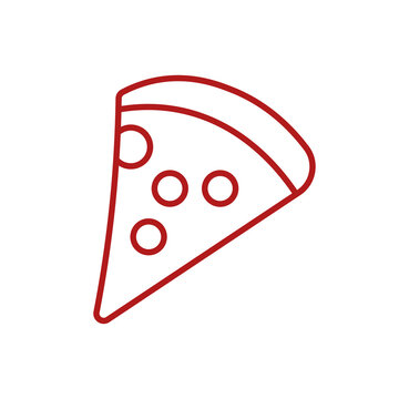 Red pizza slice line icon vector food delivery fast food restaurant logo for menu app isolated on white background