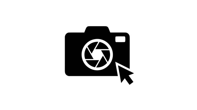 Vector illustration of camera icon with cursor arrow for photography software on a transparent background