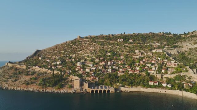 Buckfast Abbey from a drone at evening sun, Totnes, Devon, England, United Kingdom
