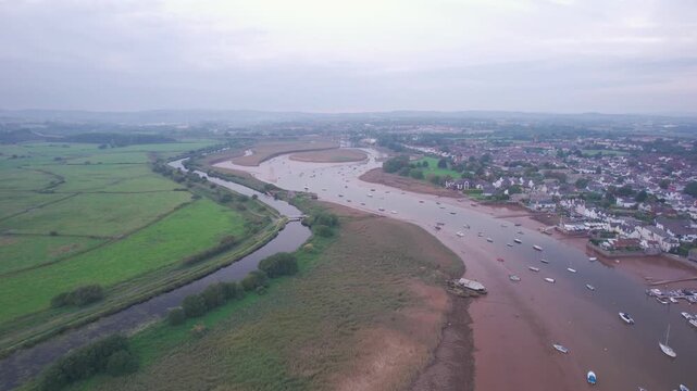 Panorama over River Exe and Topsham from a drone, Exeter, Devon, England, United Kingdom