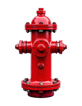 Red fire hydrant showing metallic industrial valve hardware for emergency water access and safety infrastructure isolated on transparent background