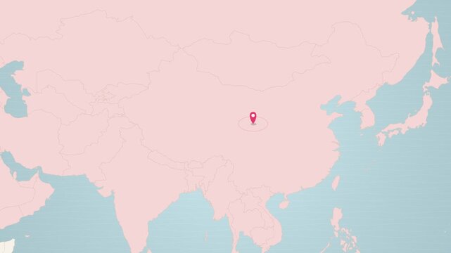 World map zooming in to Asia with location pin drop