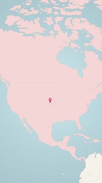 Vertical World map zooming in to North America with location pin drop