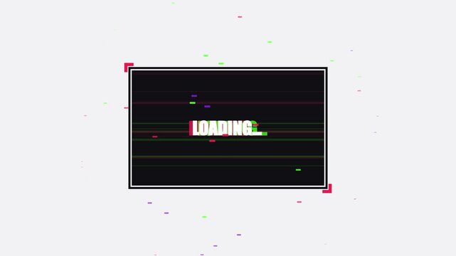 Digital loading screen transitions to system error with glitch effects