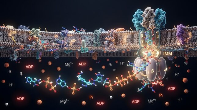 Atp synthase protein complex producing energy in cell membrane