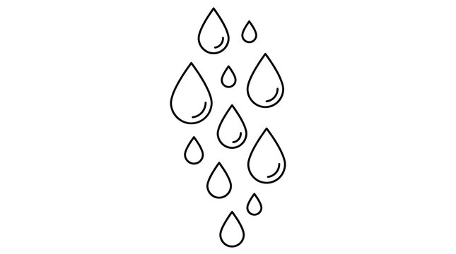 Black line art teardrop cascade pattern on a clean white isolated