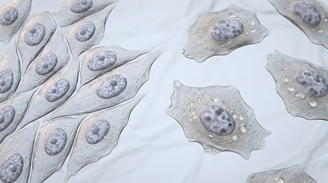 Microscopic view of human cells with visible nuclei and cytoplasm