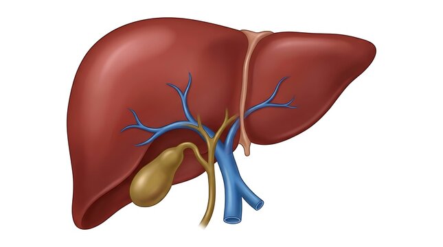 Anatomical Illustration of Human Liver and Gallbladder with Hepatic Veins on White Background