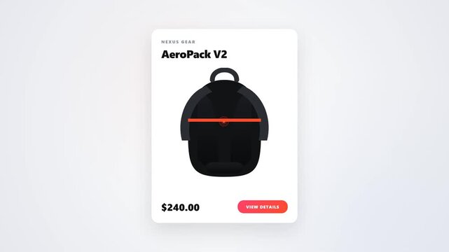 A premium e-commerce card demonstrating a smooth 3D crossfade swap from front to back view on hover, driven by a simulated cursor interaction.