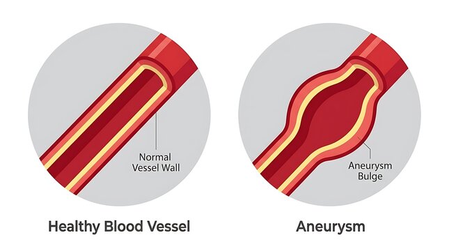 Medical Diagram Comparing Healthy Blood Vessel Wall and Aneurysm Bulge Vector Illustration Infographic