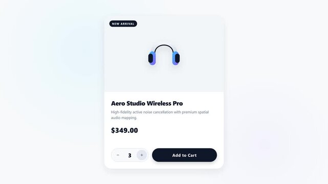 A premium microstock-safe UI animation demonstrating a mechanical slot-machine effect for a quantity selector. When the increment button is clicked, the numbers smoothly roll vertically with an elasti
