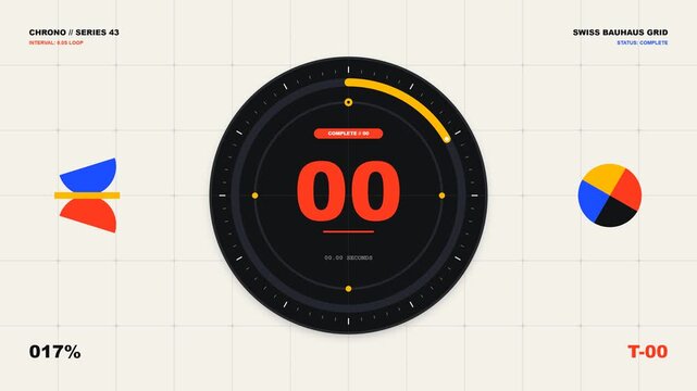 Swiss Bauhaus Geometric Typography Countdown Timer with Modular Grid and Copy Space. Concept of International Style Architecture Design.