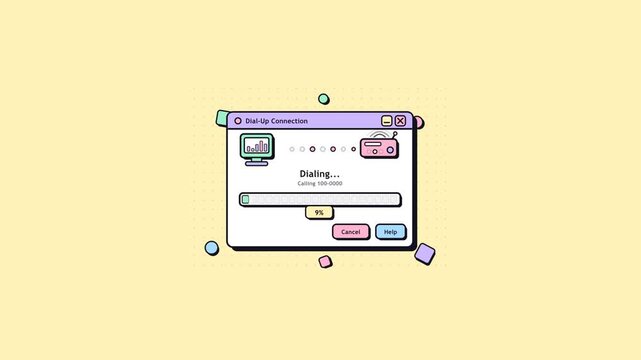 Retro Computer Dial Up Internet Connection Interface Animation