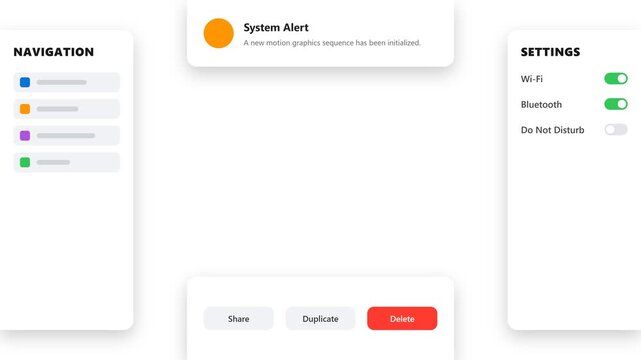 Dynamic directional panels sliding in from the left, right, top, and bottom edges of the screen.
