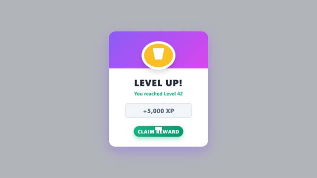 A playful, spring-like bounce in and out animation for a gamification or reward panel.