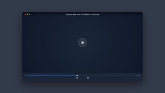 A media player window that starts as a thin line, expands horizontally, and then vertically unfolds into a full-screen application with smooth ease-ou.