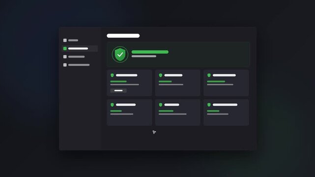 Windows Security dashboard appearing with a center zoom animation, featuring a pulsing status shield to indicate active system monitoring.