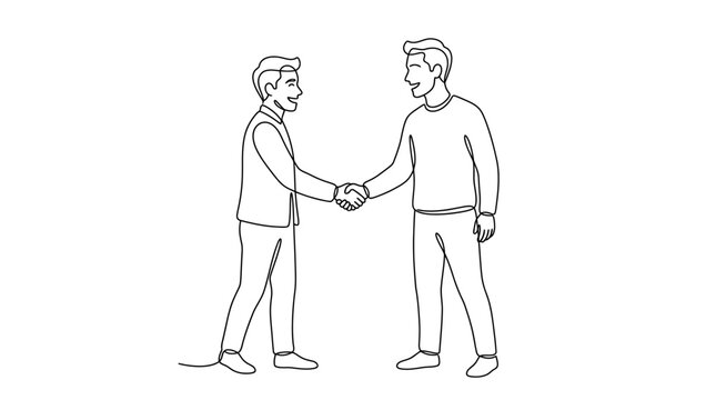 Two men shaking hands, simple line art illustration