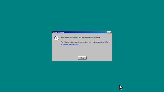 A classic Windows 98 / Internet Explorer text hyperlink hover animation. The normal arrow cursor moves over a blue text link, instantly snapping into.