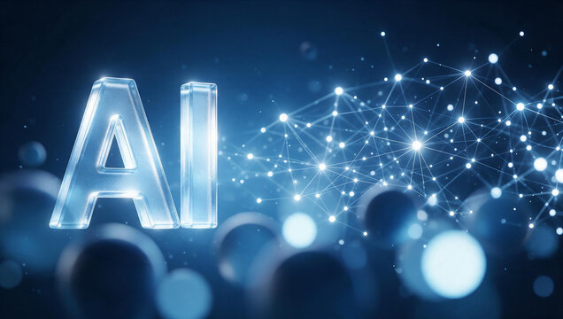 AI Artificial Intelligence Text with Digital Neural Network Background
