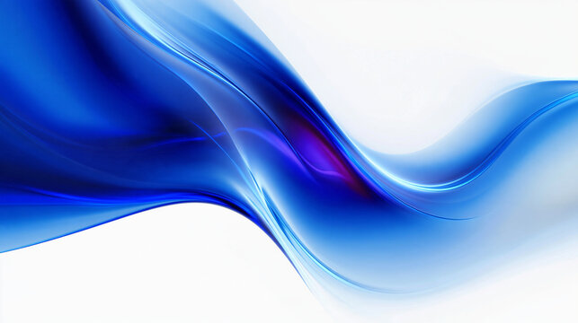 Abstract Blue Wave Flowing on White Background