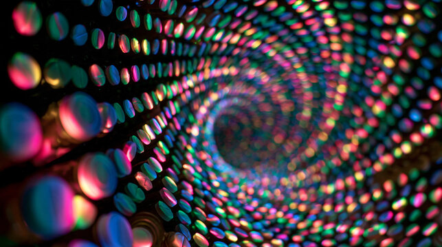 Abstract Spiral Tunnel with Glowing Colorful Lights