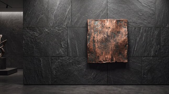 Copper Wall Art on Dark Textured Stone Wall