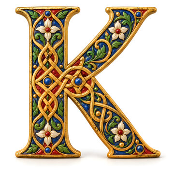 3D Clay Medieval Illuminated Manuscript Initial Letter K