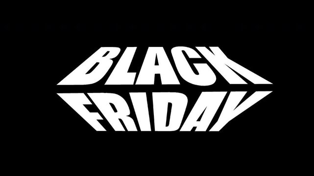 A short compilation of bold white Black Friday title designs with dynamic, perspective-styled lettering. Suitable for retail promotions, seasonal sale advertising, and shopping graphics.