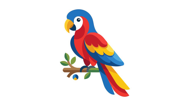 Colorful macaw parrot perched on a wooden branch.
