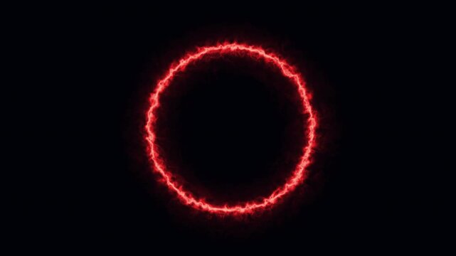 Seamless looping red energy plasma ring motion graphic with glowing electrical discharge effect for futuristic tech background 4K animation, alpha chanel