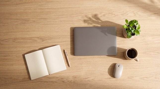 Flat lay workspace with laptop