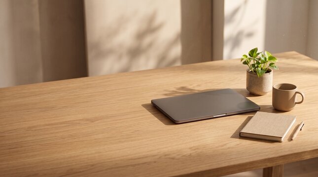 Minimalist workspace with oak desk