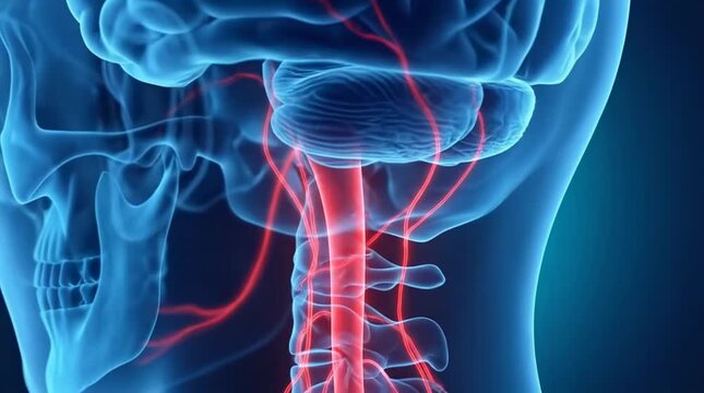 38 FS Generated 47 Var1 High Detail 3D Medical Illustration of Human Brain and Spinal Nerve Pain