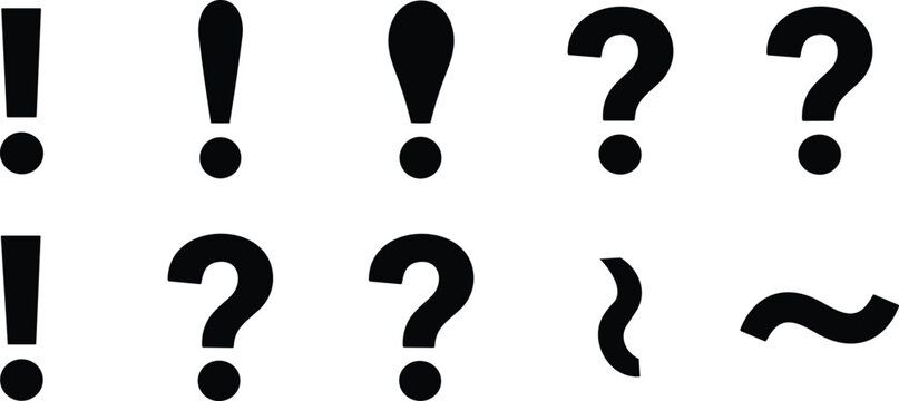 Set of Black Exclamation Points Question Marks and Tilde Punctuation Symbols for Graphic Design