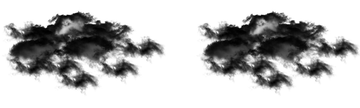 Black storm clouds texture isolated on transparent background
