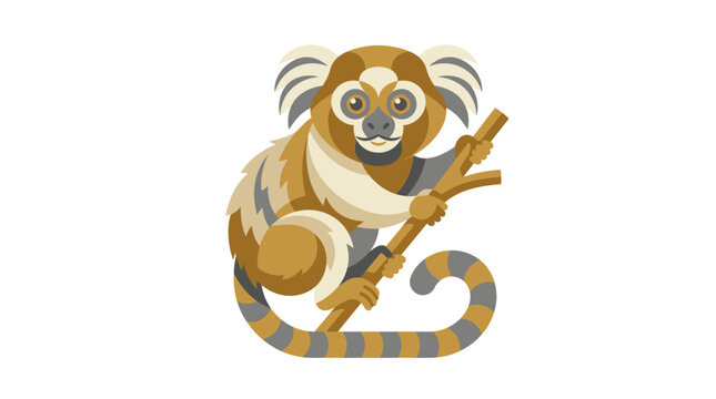 Cute lemur sitting on a branch flat vector illustration.