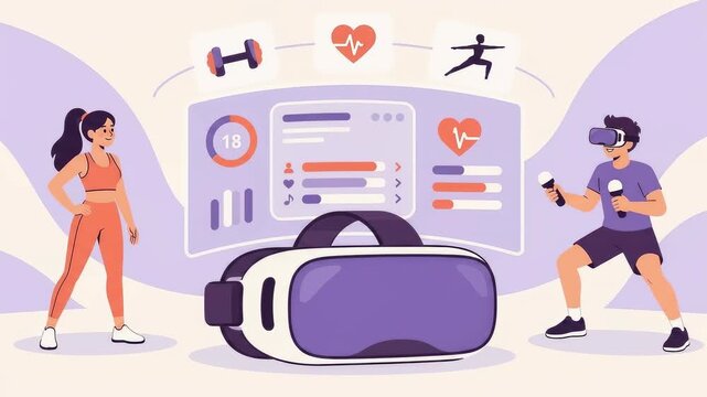 Animation of people exercising with virtual reality headset and controllers