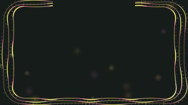 Three Rounded Lines Open at the Top Flexing Outward as Orange Lime and Pink Waves Travel Around a Dark Green Black Ground With Rising Soft Bokeh for Explainer Video Frame Seamless Loop