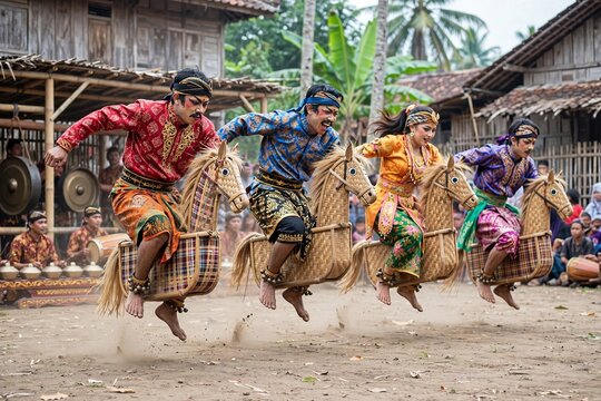 Kuda Lumping Javanese Trance Dance with Woven Bamboo Hobby Horses at Village Festival