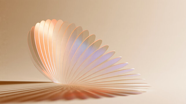 translucent sculptural fan casting soft shadows on beige