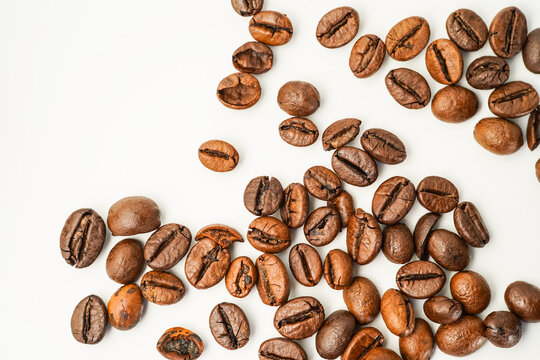 Roasted coffee beans isolated on white background, civet coffee