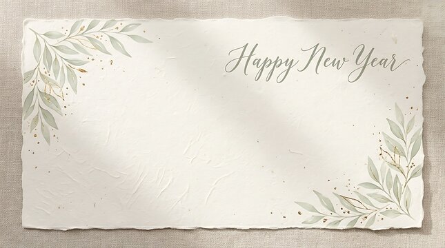 Elegant happy new year greeting card with watercolor botanical floral leaves