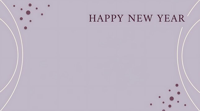 Minimalist happy new year greeting card design with purple background and circular elements