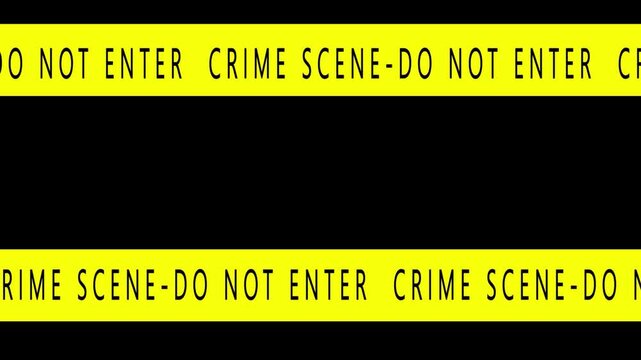 Yellow crime scene police tape animation with do not enter text, scrolling horizontal caution banners, motion graphics loop