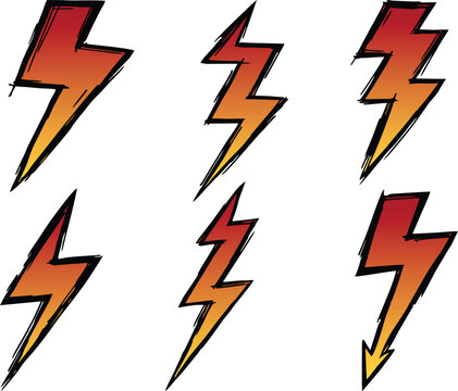 Variety Icon Illustration Set of Vector Graphics with lightning bolt