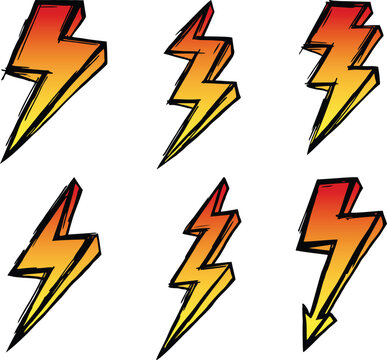Variety Icon Illustration Set of Vector Graphics with lightning bolt